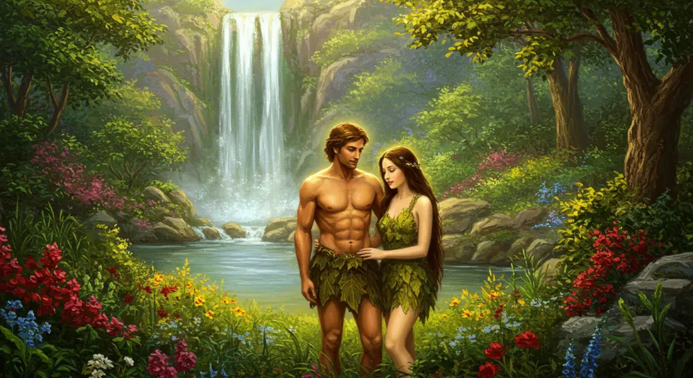 Adão e eva no jardim. identidade sexual no início da criação.